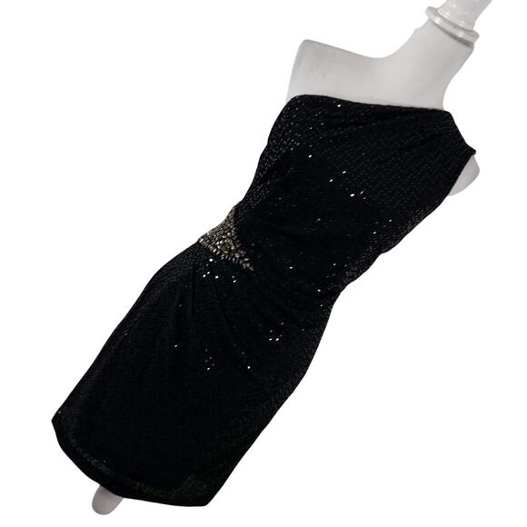 NWT@$60! JACKIE JON, NEW YORK! BLACK STRETCH, SEQUINNED 1 SHOULDER DRESS! SZ 10 - Picture 1 of 13